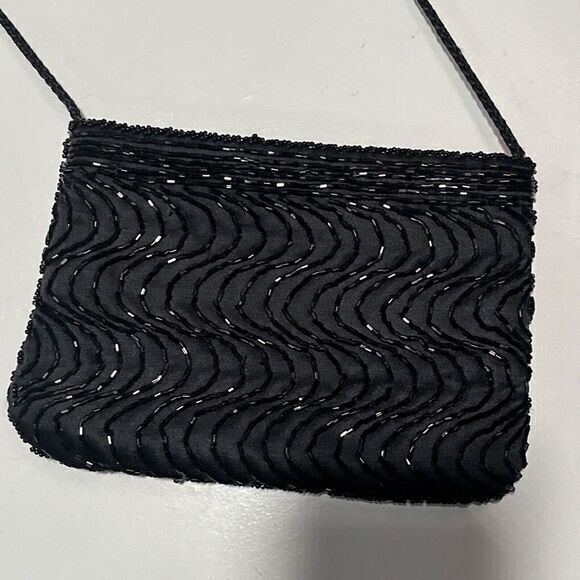 Handbags - Black‎ Beaded Formal Evening Bag Small Rectangle Crossbody purse  Carla Marchi